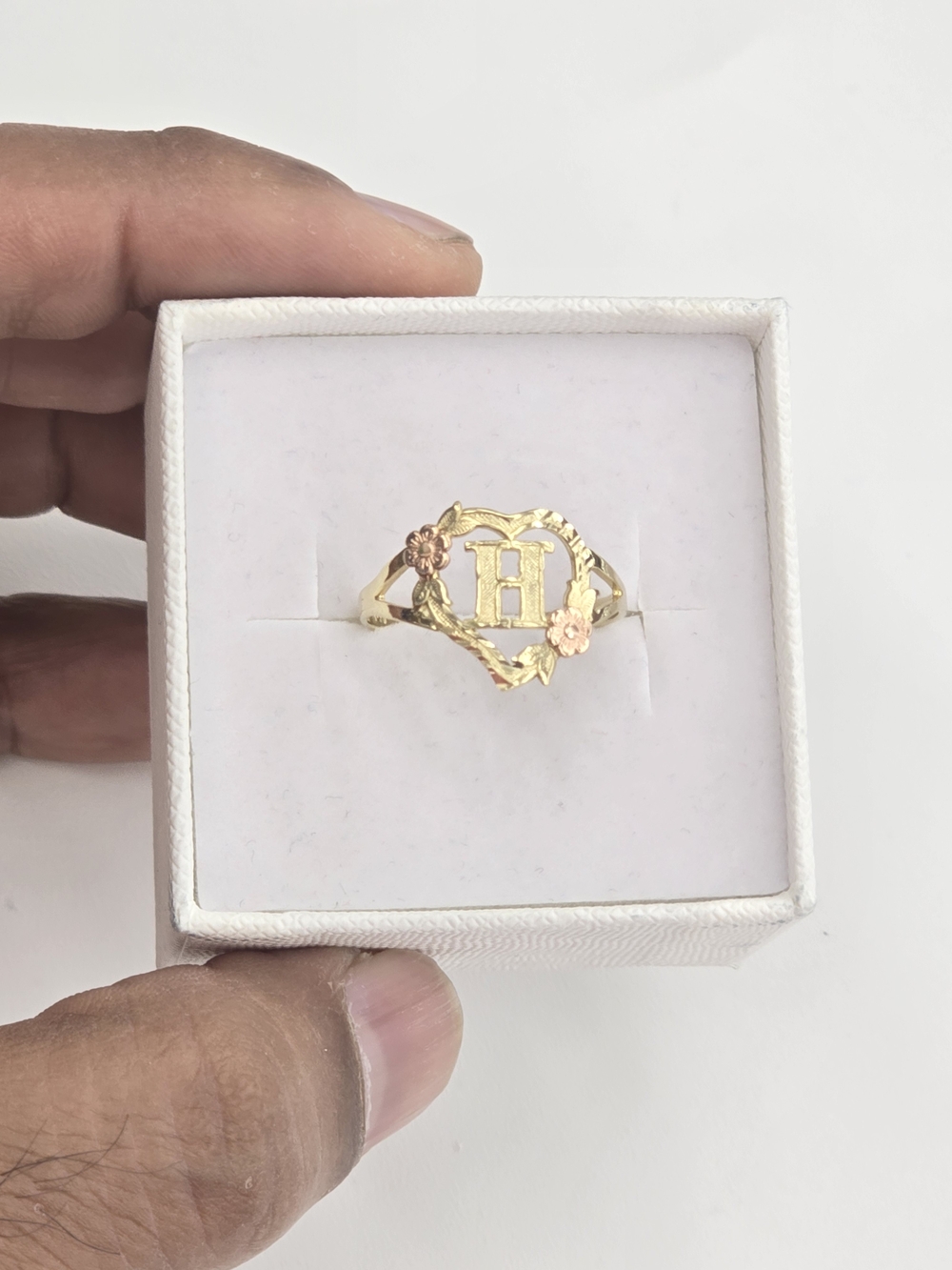 10kt Real Gold Heart Letter H Ring For Women